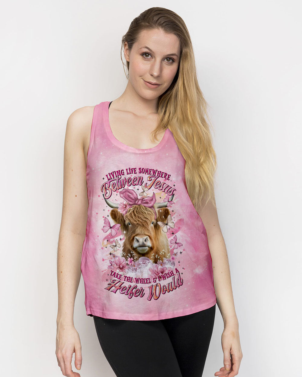 Living Life Somewhere Between Jesus Pink Cow Women's All Over Print Shirt - Tltr1202254