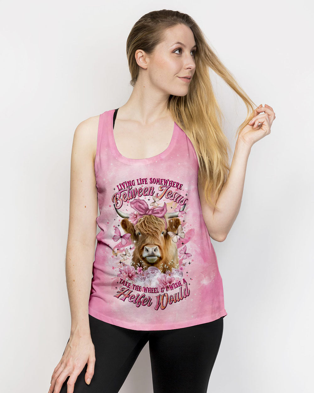 Living Life Somewhere Between Jesus Pink Cow Women's All Over Print Shirt - Tltr1202254