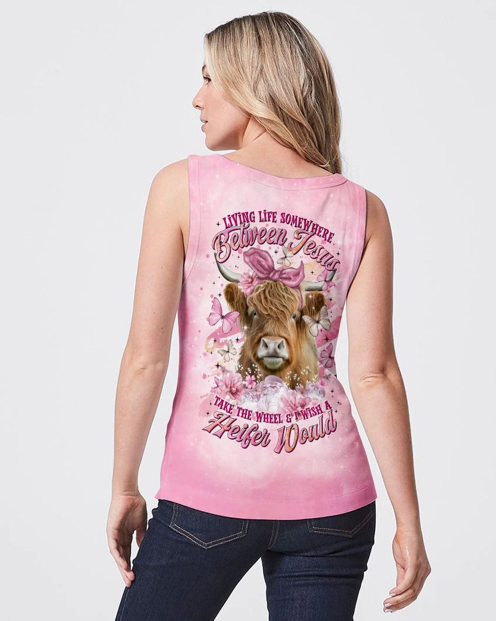 Living Life Somewhere Between Jesus Pink Cow Women's All Over Print Shirt - Tltr1202254