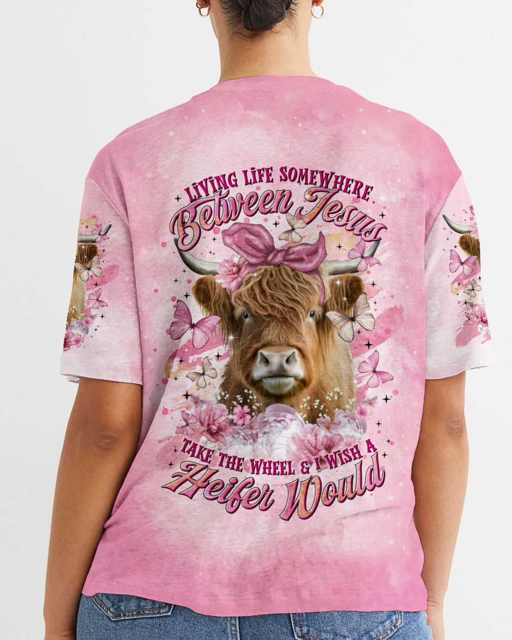 Living Life Somewhere Between Jesus Pink Cow Women's All Over Print Shirt - Tltr1202254
