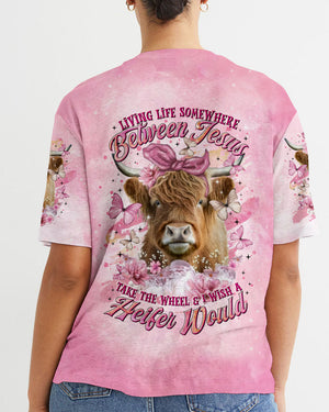 Living Life Somewhere Between Jesus Pink Cow Women's All Over Print Shirt - Tltr1202254