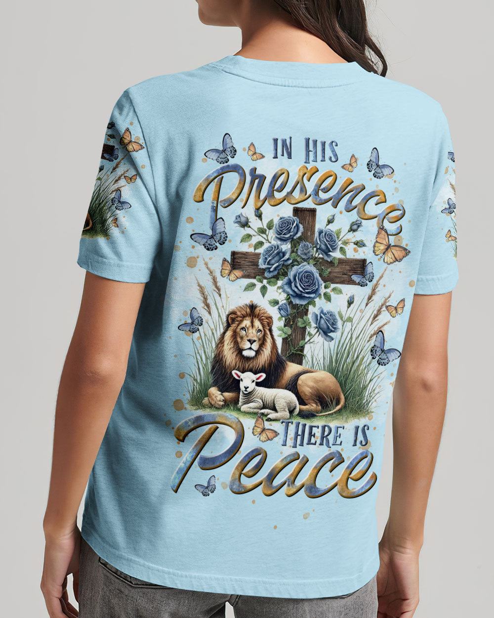 In His Presence There Is Peace Lion Lamb Women's All Over Print Shirt - Tltr1701251