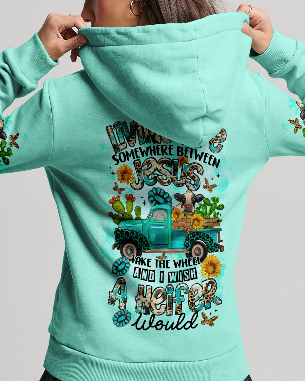 Living Life Somewhere Between Jesus Cow Truck Women's All Over Print Shirt - Tltr2203244