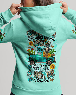 Living Life Somewhere Between Jesus Cow Truck Women's All Over Print Shirt - Tltr2203244