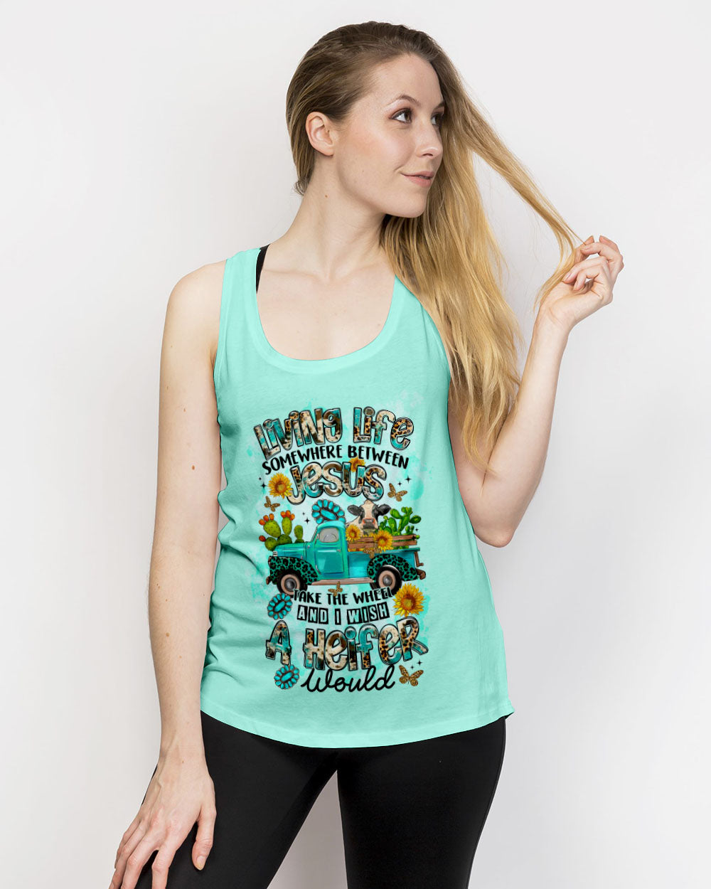 Living Life Somewhere Between Jesus Cow Truck Women's All Over Print Shirt - Tltr2203244