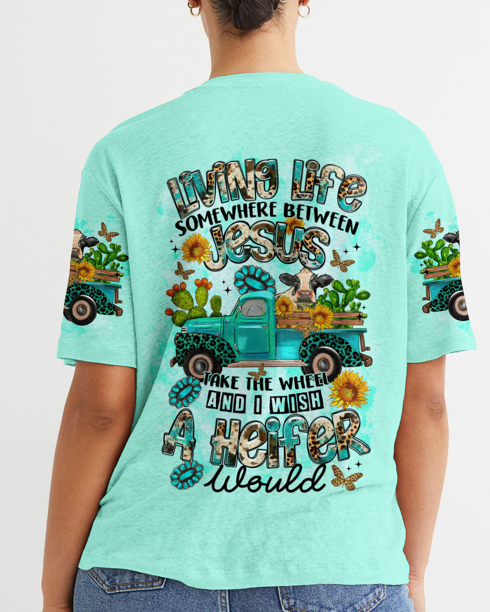 Living Life Somewhere Between Jesus Cow Truck Women's All Over Print Shirt - Tltr2203244