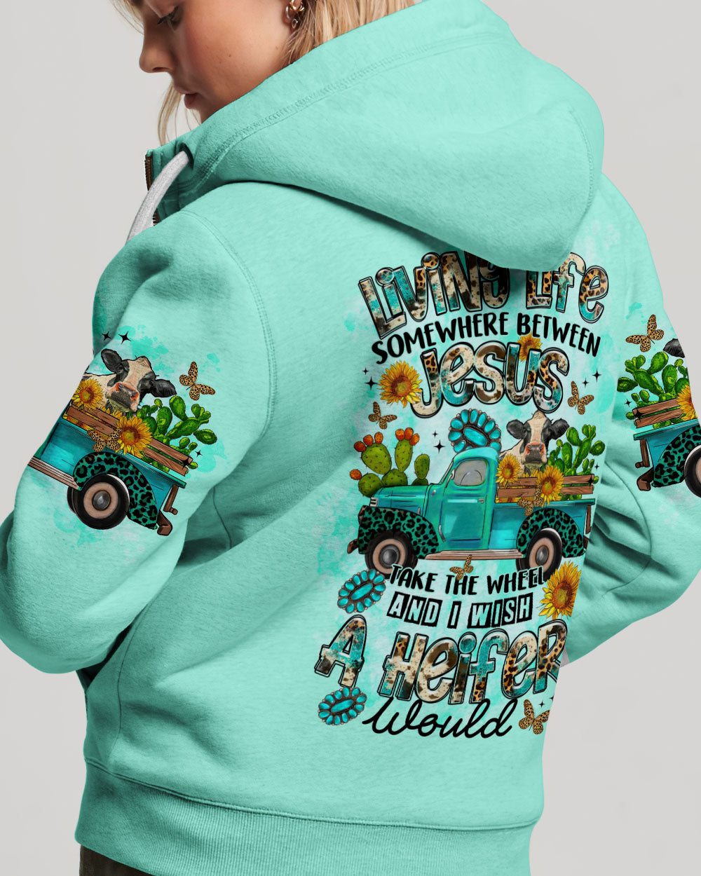 Living Life Somewhere Between Jesus Cow Truck Women's All Over Print Shirt - Tltr2203244