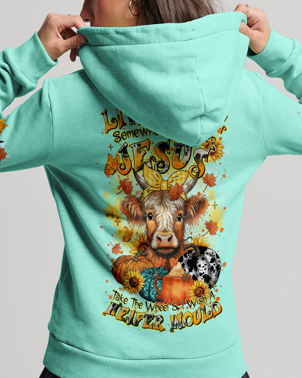 Living Life Somewhere Between Jesus Cow Autumn Women's All Over Print Shirt - Tltr2208242
