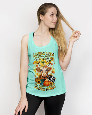 Living Life Somewhere Between Jesus Cow Autumn Women's All Over Print Shirt - Tltr2208242