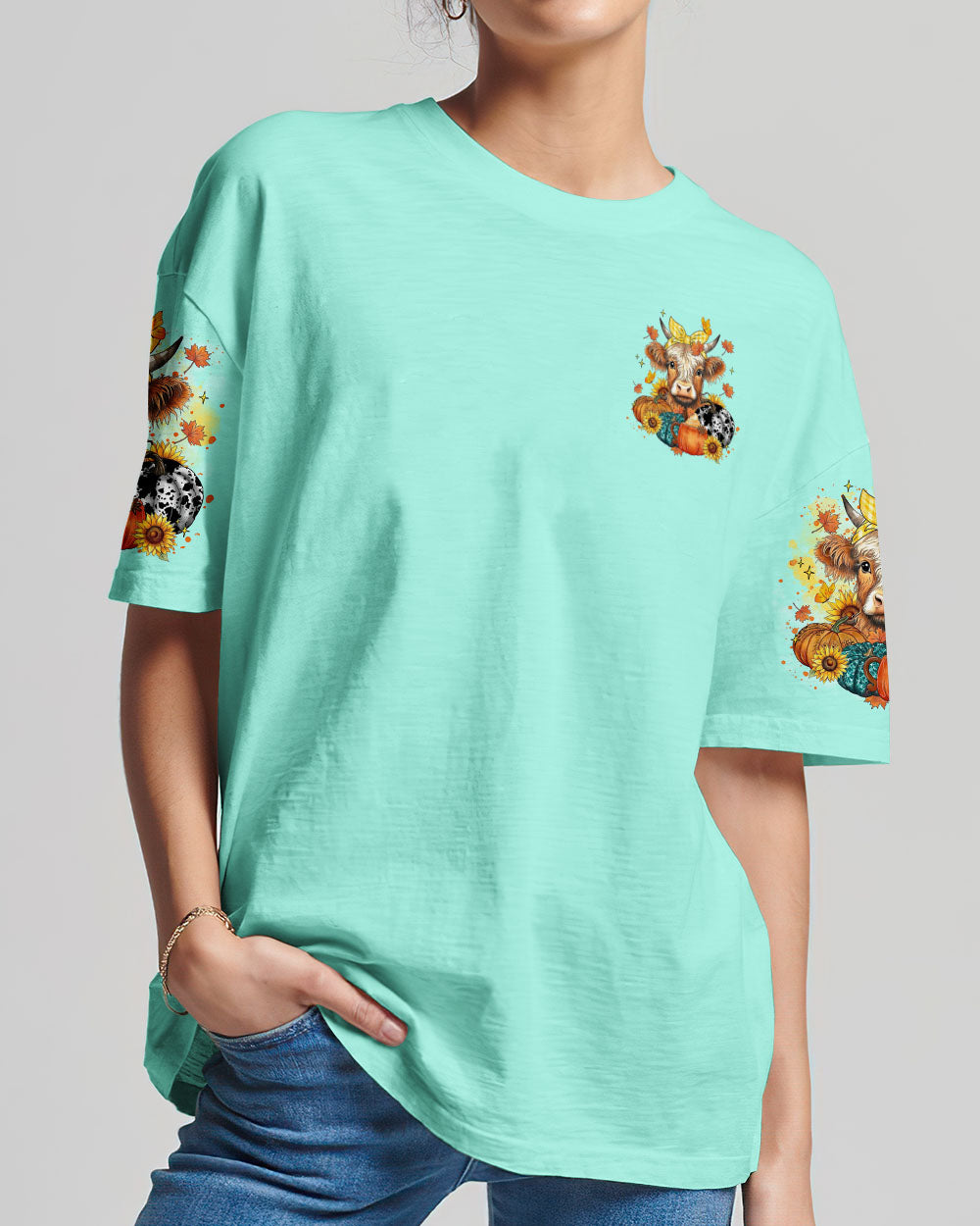 Living Life Somewhere Between Jesus Cow Autumn Women's All Over Print Shirt - Tltr2208242