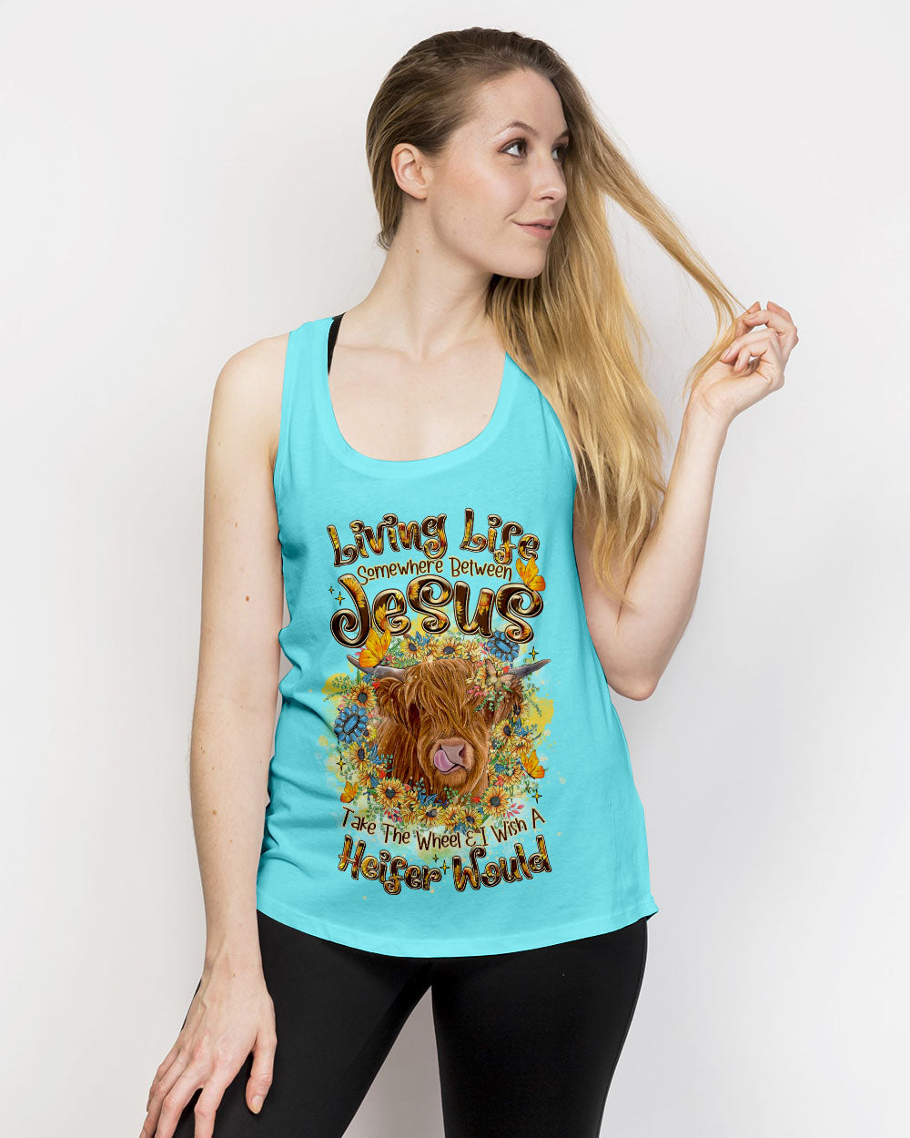 Living Life Somewhere Between Jesus Cow Women's All Over Print Shirt - Tltr2406241