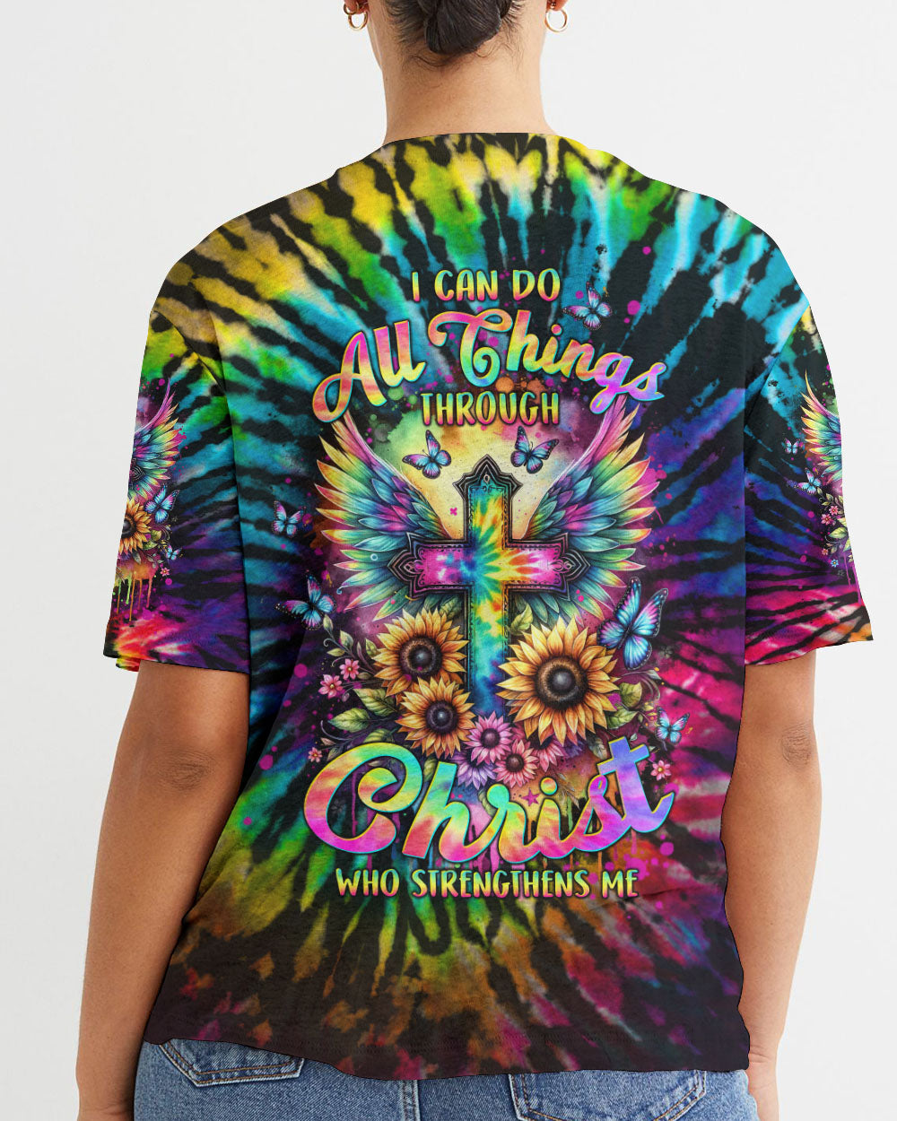 I Can Do All Things Cross Tie Dye Women's All Over Print Shirt - Tltw0102244