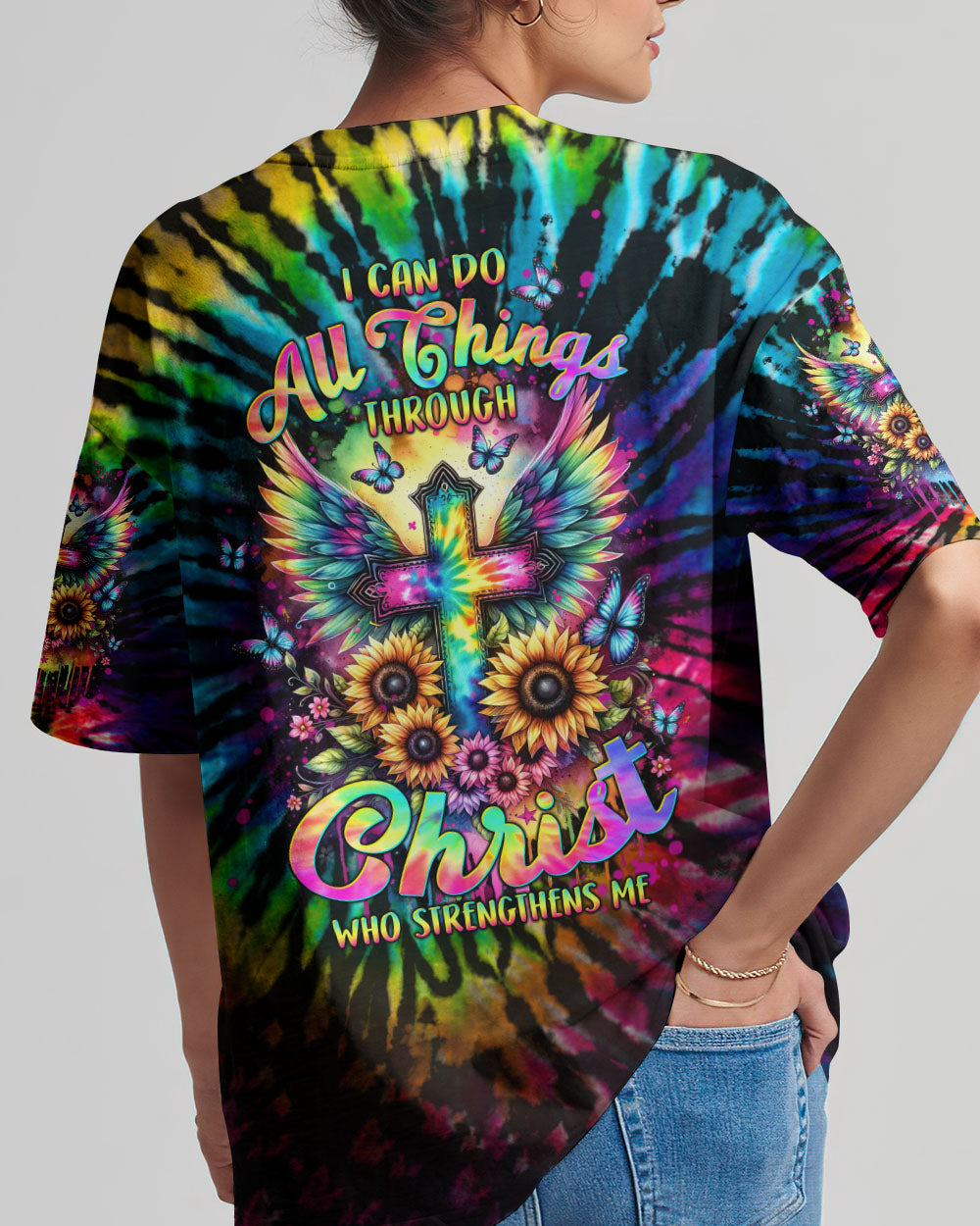 I Can Do All Things Cross Tie Dye Women's All Over Print Shirt - Tltw0102244