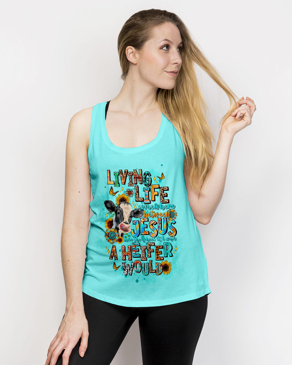 Living Life Somewhere Between Jesus Cow Women's All Over Print Shirt - Tltw0203245