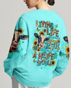 Living Life Somewhere Between Jesus Cow Women's All Over Print Shirt - Tltw0203245