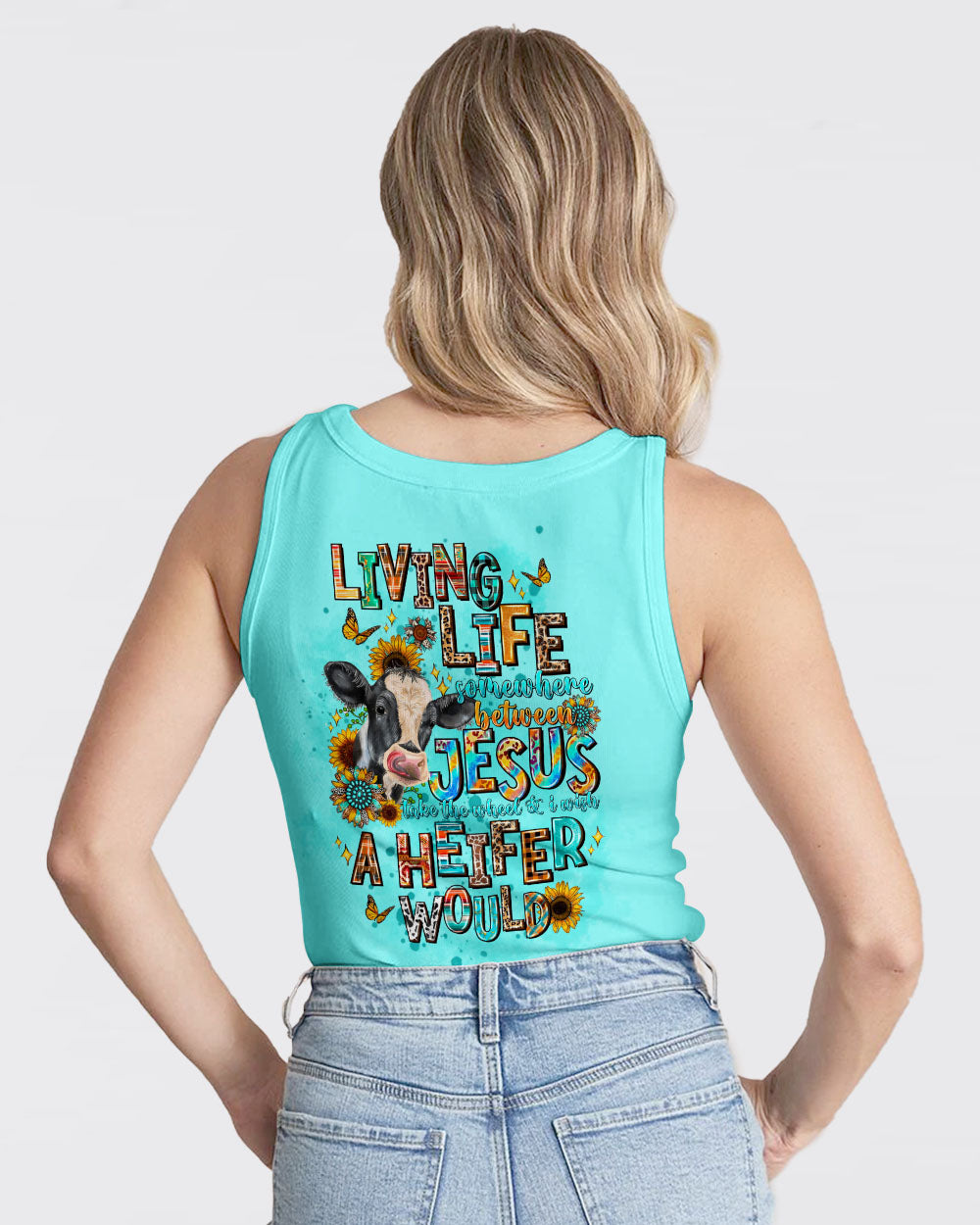 Living Life Somewhere Between Jesus Cow Women's All Over Print Shirt - Tltw0203245