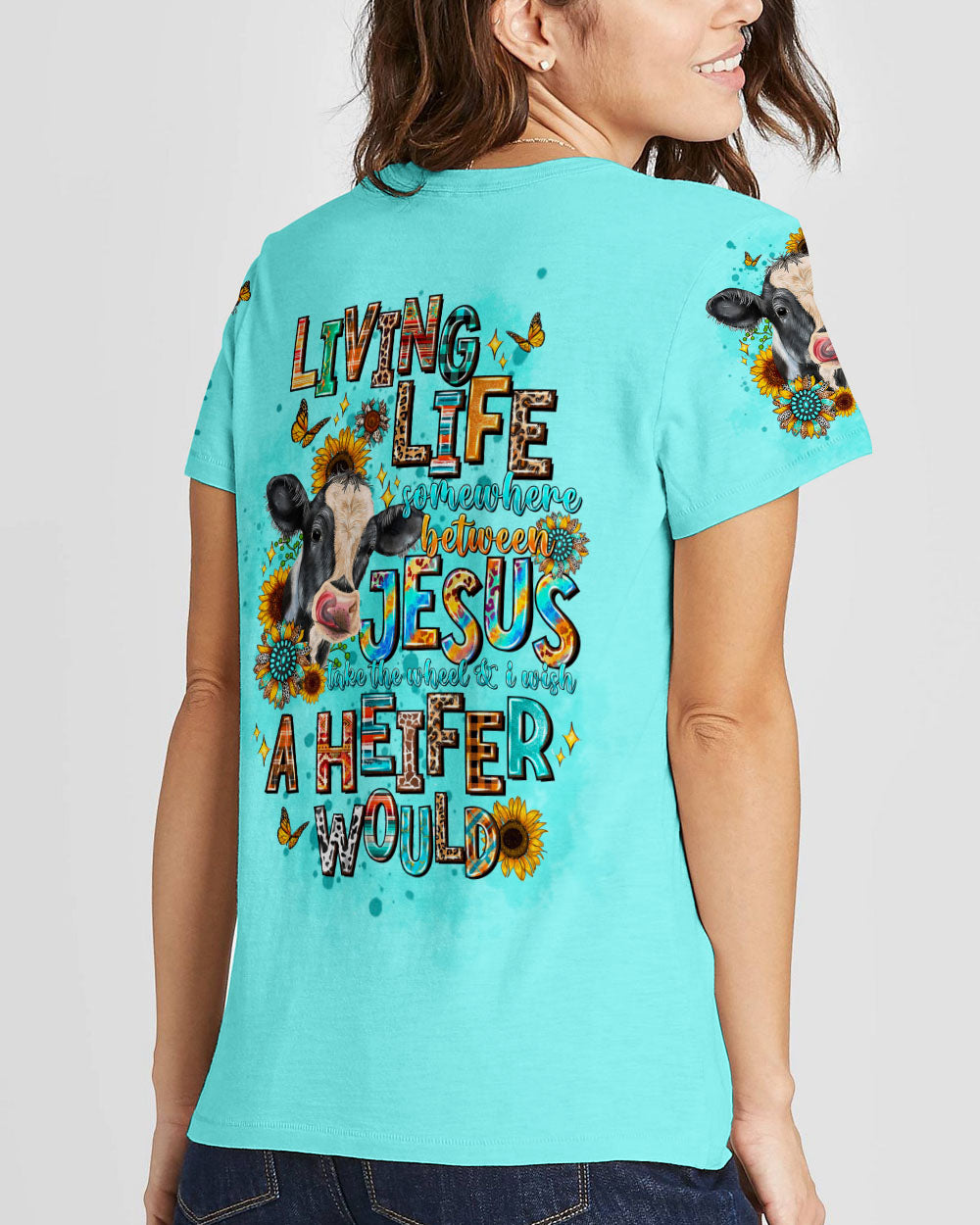 Living Life Somewhere Between Jesus Cow Women's All Over Print Shirt - Tltw0203245