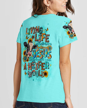 Living Life Somewhere Between Jesus Cow Women's All Over Print Shirt - Tltw0203245