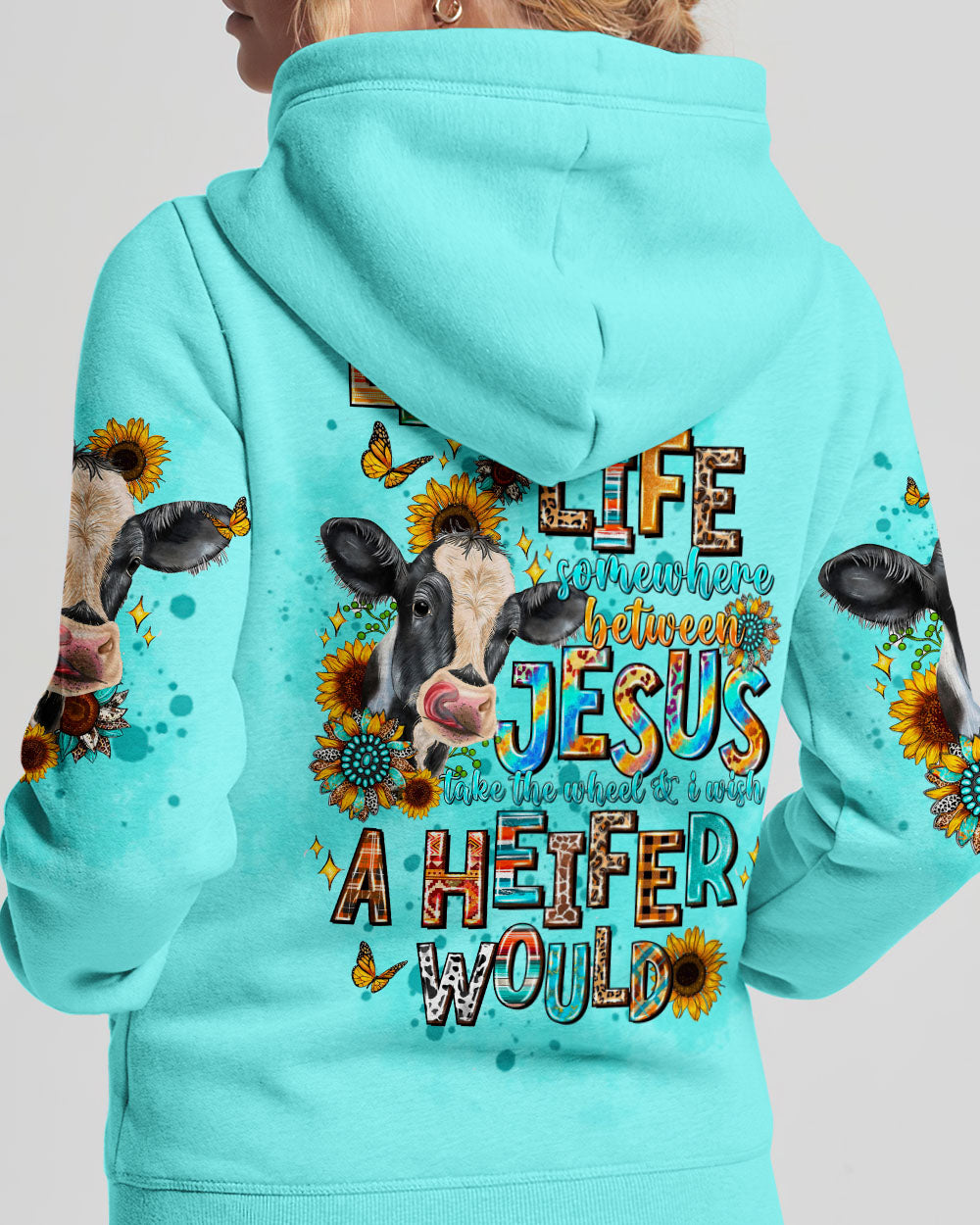 Living Life Somewhere Between Jesus Cow Women's All Over Print Shirt - Tltw0203245