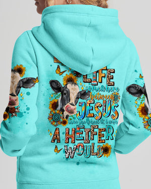 Living Life Somewhere Between Jesus Cow Women's All Over Print Shirt - Tltw0203245
