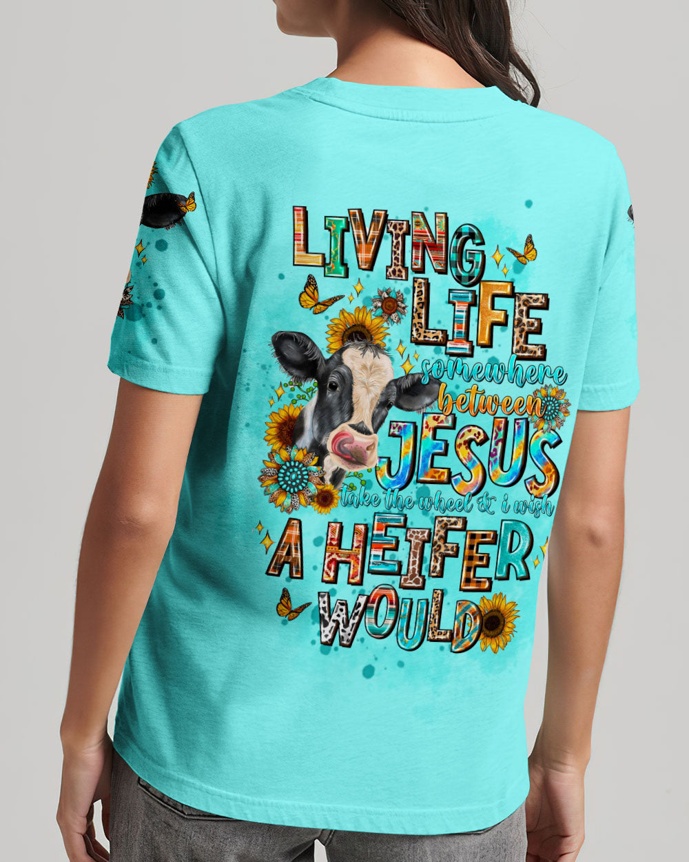 Living Life Somewhere Between Jesus Cow Women's All Over Print Shirt - Tltw0203245