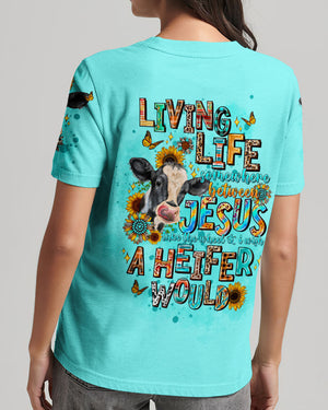 Living Life Somewhere Between Jesus Cow Women's All Over Print Shirt - Tltw0203245