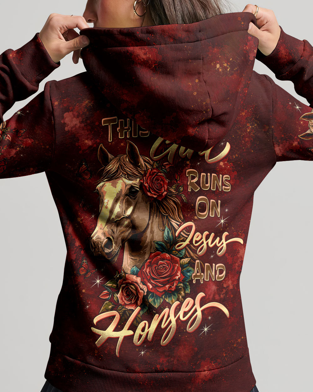 This Girl Runs On Jesus And Horses Women's All Over Print Shirt - Tltw0307268