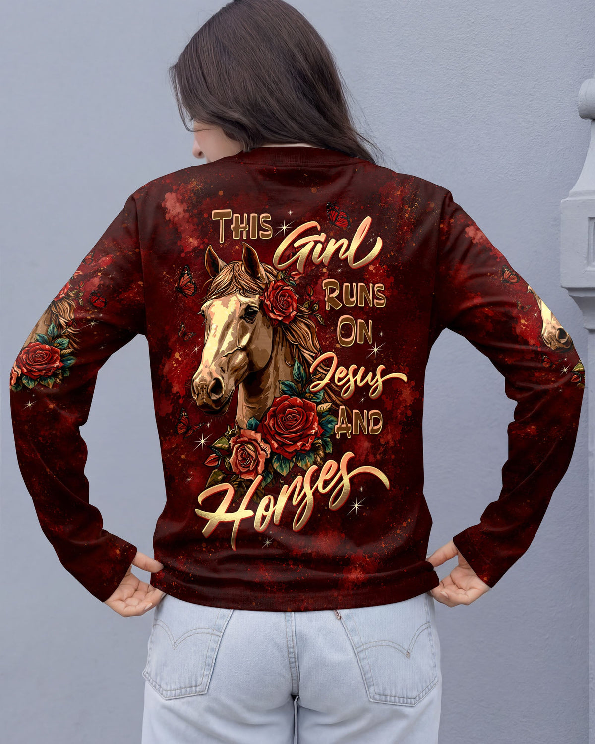 This Girl Runs On Jesus And Horses Women's All Over Print Shirt - Tltw0307268