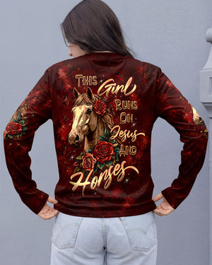 This Girl Runs On Jesus And Horses Women's All Over Print Shirt - Tltw0307268