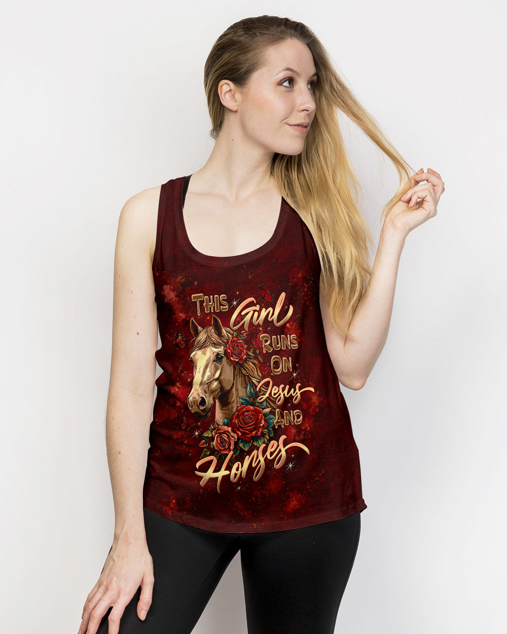 This Girl Runs On Jesus And Horses Women's All Over Print Shirt - Tltw0307268