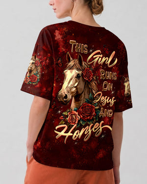 This Girl Runs On Jesus And Horses Women's All Over Print Shirt - Tltw0307268