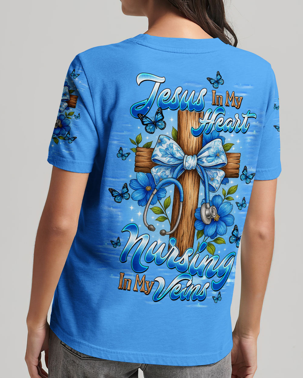 Jesus In My Heart Nursing In My Veins Women's All Over Print Shirt   - Tltw0708254