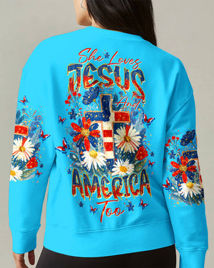 She Loves Jesus & America Too Red White & Blue Women's All Over Print   - Tltw0805261