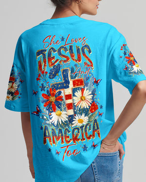 She Loves Jesus & America Too Red White & Blue Women's All Over Print   - Tltw0805261