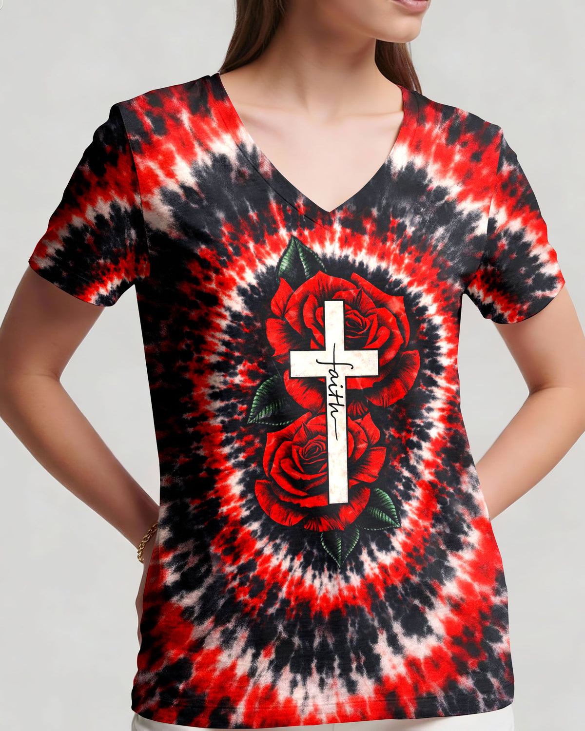 Cross Rose Swirl Women's All Over Print Shirt  - Tltw1103262
