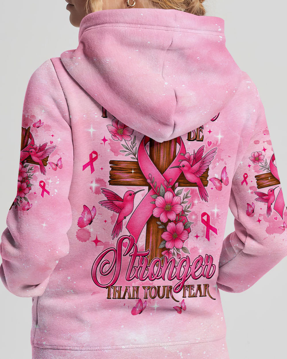 Let Your Faith Be Bigger Than Your Fear Hummingbird Breast Cancer Women's All Over Print Shirt - Tltw1108252