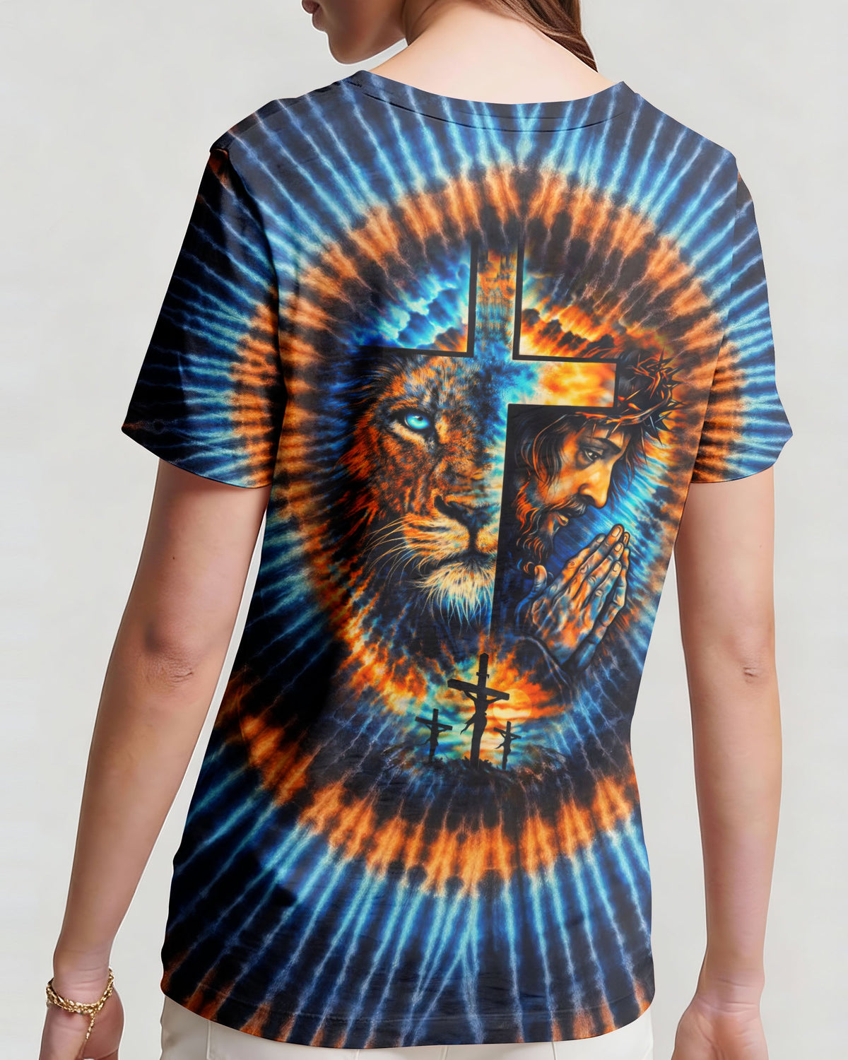 Lion Jesus Cross  Swirl  Women's All Over Print Shirt  - Tltw1202261