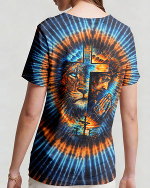 Lion Jesus Cross  Swirl  Women's All Over Print Shirt  - Tltw1202261