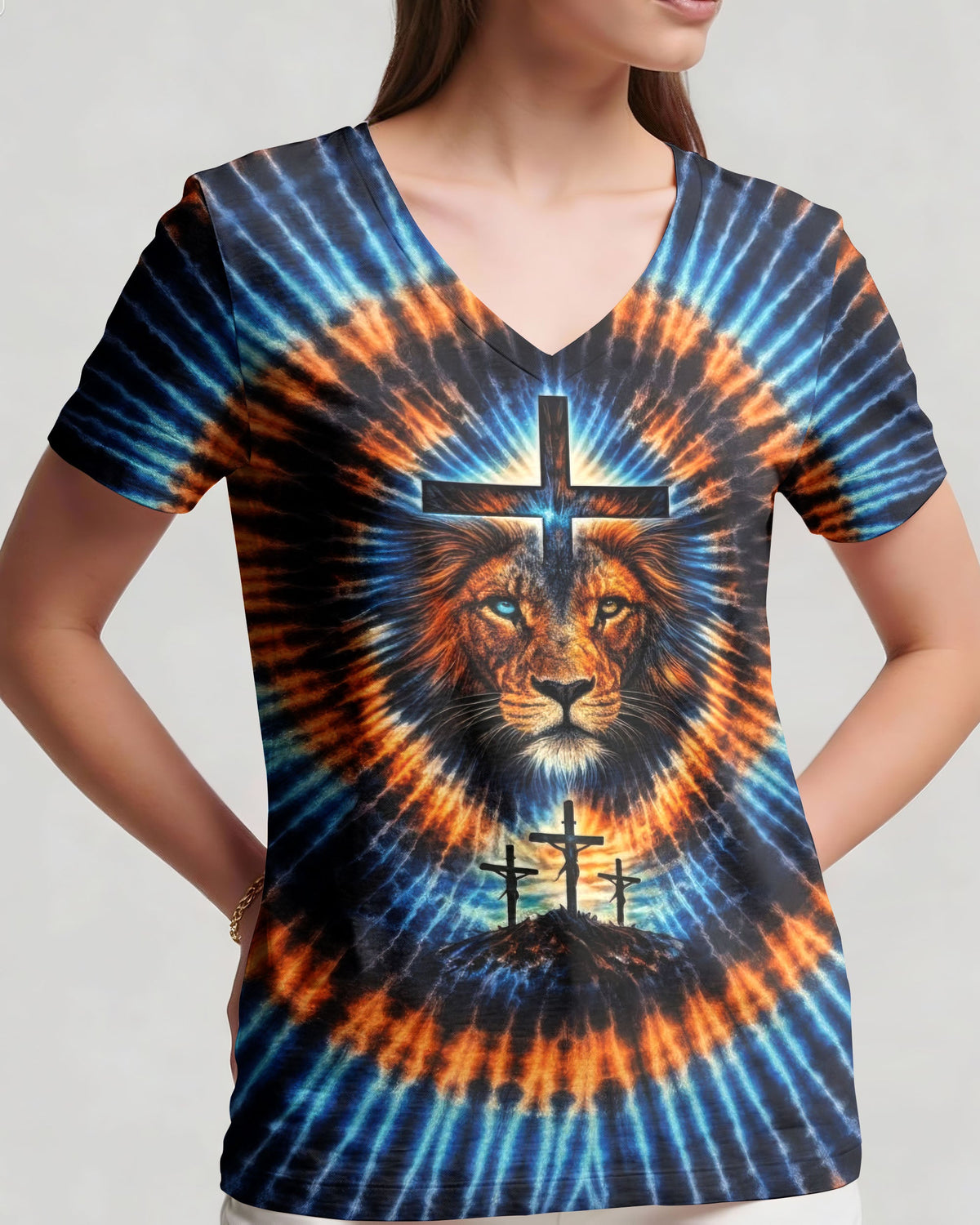 Lion Jesus Cross  Swirl  Women's All Over Print Shirt  - Tltw1202261
