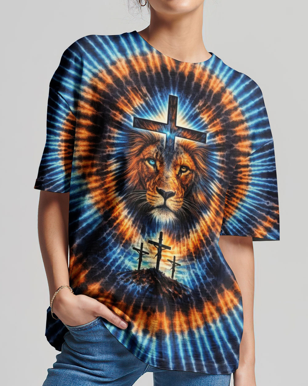 Lion Jesus Cross  Swirl  Women's All Over Print Shirt  - Tltw1202261