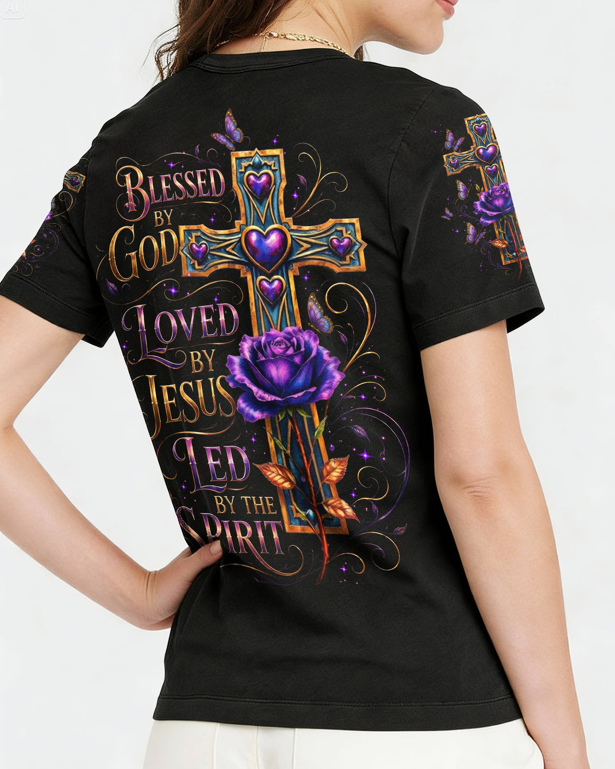 Blessed By God Cross Rose Women's All Over Print Shirt  - Tltw1205264