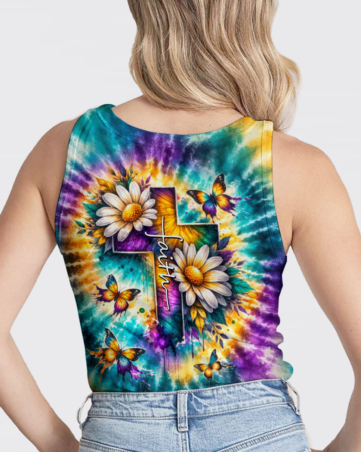 Faith Cross Daisies Swirl Women's All Over Print Shirt - Tltw1302261