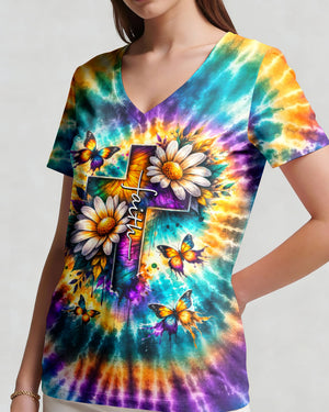 Faith Cross Daisies Swirl Women's All Over Print Shirt - Tltw1302261