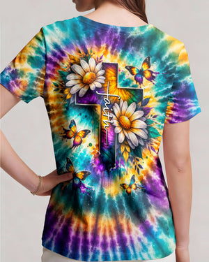 Faith Cross Daisies Swirl Women's All Over Print Shirt - Tltw1302261
