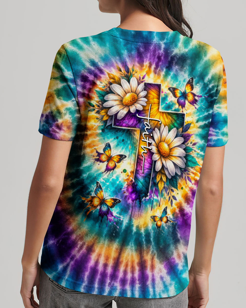 Faith Cross Daisies Swirl Women's All Over Print Shirt - Tltw1302261