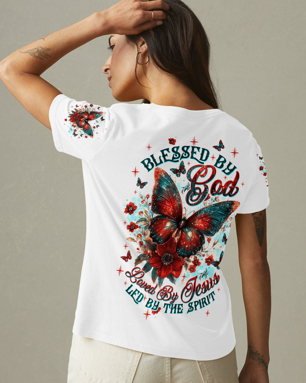 Blessed By God Loved By Jesus Butterfly Women's All Over Print Shirt - Tltw2209251
