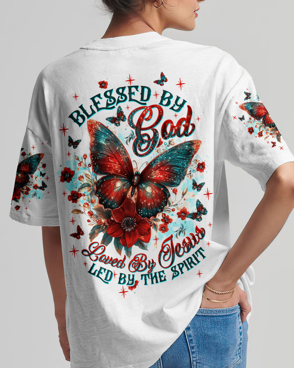 Blessed By God Loved By Jesus Butterfly Women's All Over Print Shirt - Tltw2209251