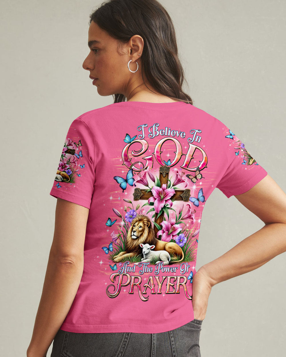 I Believe In God Lion Lamb Women's All Over Print Shirt  - Tltw2301254