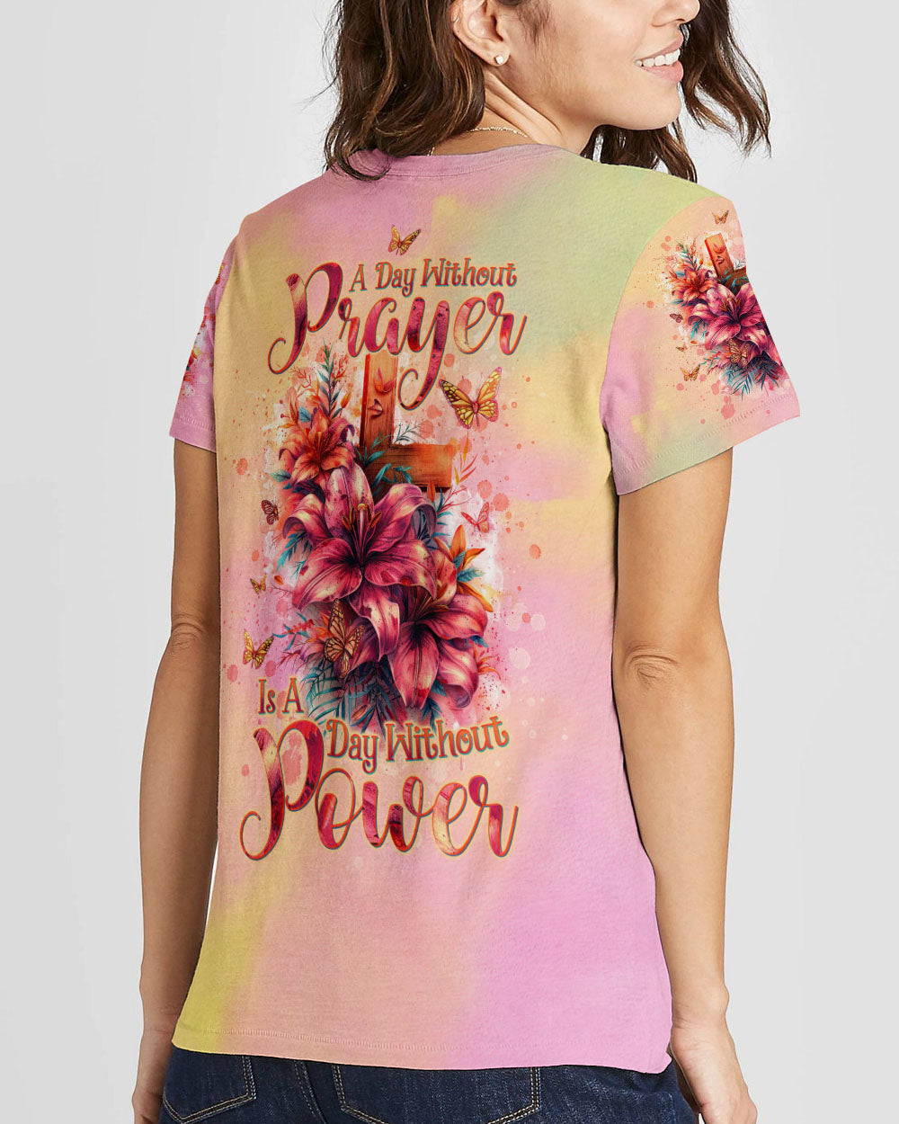 A Day Without Prayer Is A Day Without Power Lilies Women's All Over Print Shirt - Tltw2304245