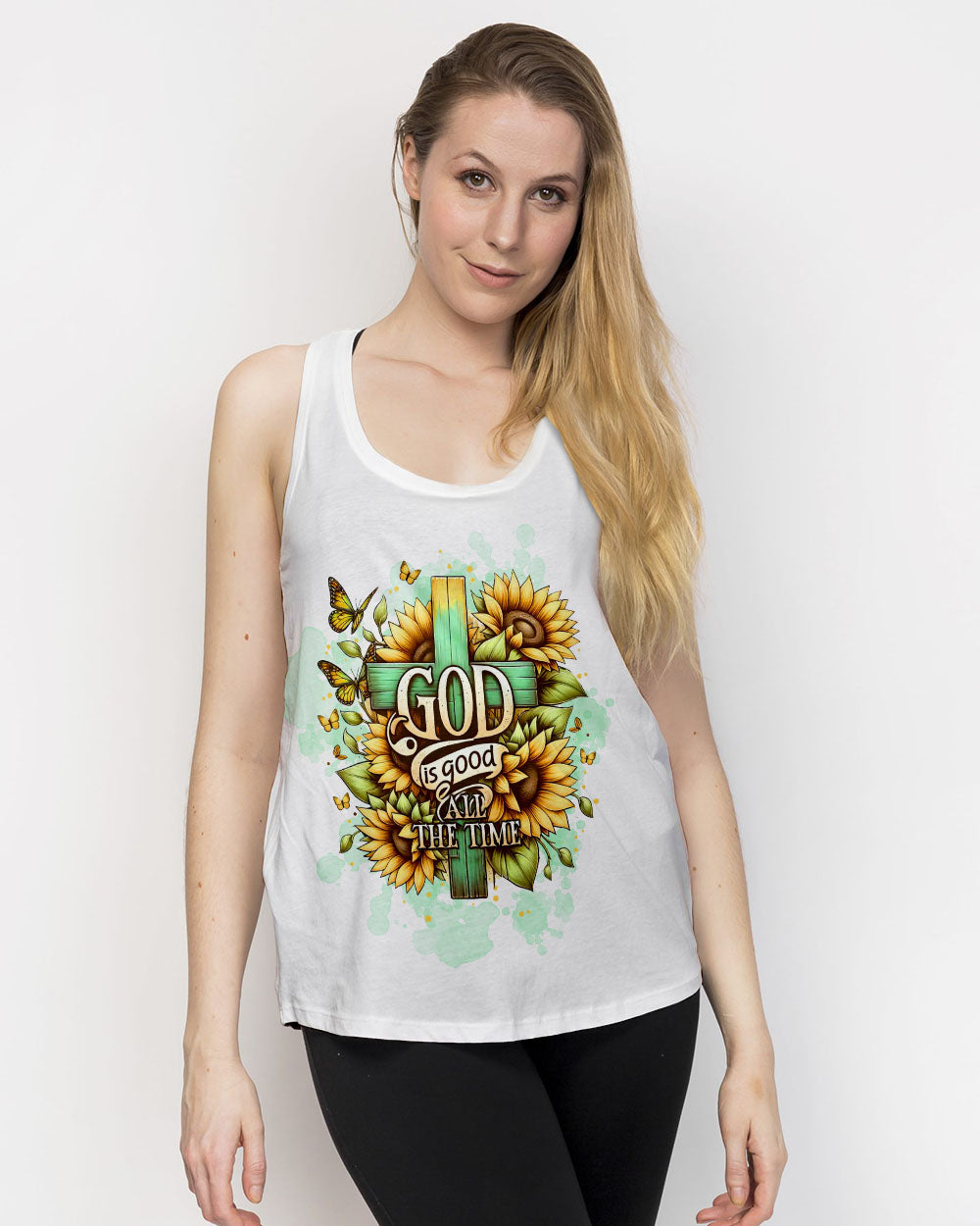 God Is Good All The Time Cross Sunflower Women's All Over Print Shirt - Tltw2311244
